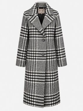 NWT Barbour Byron Wool Coat Mono Tartan Black White US 4